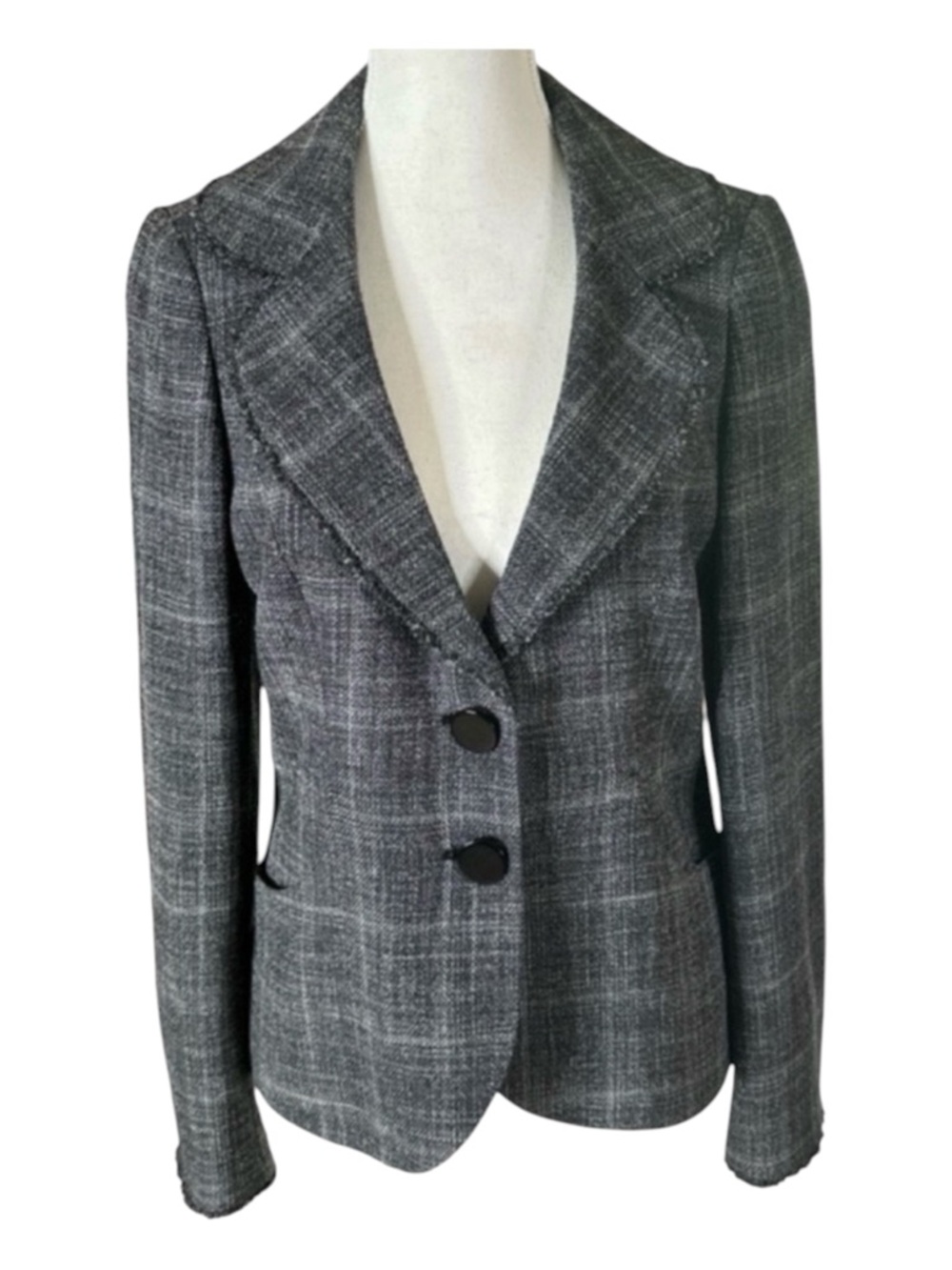 CLASSIQUES ENTIER (Nordstroms) Wool Blend Black & White Blazer, Pockets, Size 8.